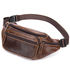  Small Waist Bag For Men Small Leather Fanny Pack Men's Coffee Chest Bag Leather Hip Bag