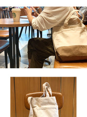 Womens Canvas Tote Bag White&Khaki Canvas Handbag 