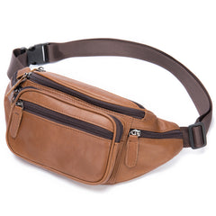 Small Waist Bag For Men Small Leather Fanny Pack Men's Brown Chest Bag Leather Hip Bag 