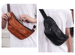 Cool Leather Fanny Pack Crossbody Men Chest Bag Leather Waist Bag Hip Bag Leather Bum Pack For Men 