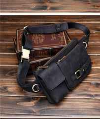 Black Leather Fanny Pack Men's Leather Chest Bag Belt Bag Leather Waist Bag For Men