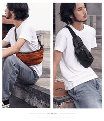 Cool Belt Bag Leather Fanny Pack Crossbody Men Chest Bag Leather Waist Bag Hip Bag Leather Bum Pack For Men 