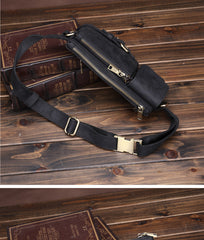 Men's Leather Chest Bag Belt Bag Leather Waist Bag For Men Black Leather Crossbody Fanny Pack 