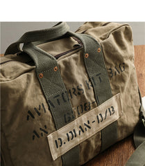 Khaki Canvas Mens Pilot Bag Canvas WWII Bag Canvas Army Weekender Bag Travel Bag for Men