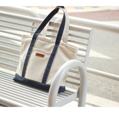 Womens White&Blue Canvas Stachel Tote Bag 