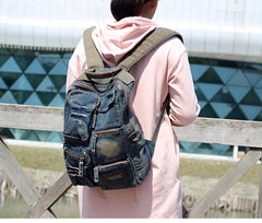 men travel backpack​ Mens 14 inches Denim Backpack Denim Backpack Purse Womens Denim Backpacks Vintage Denim Backpack