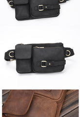 Black Leather Chest Bag Leather Fanny Pack Men's Belt Bag Leather Waist Bag For Men