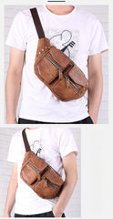 Best Leather Chest Bag Leather Fanny Pack Men's Brown Leather Hip Bag Leather Belt Bag Waist Bag For Men