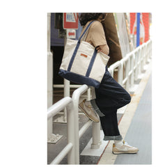 Mens White&Blue Canvas Stachel Tote Bag 