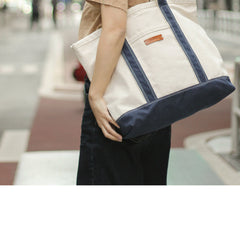 White&Blue Canvas Stachel Tote Bag