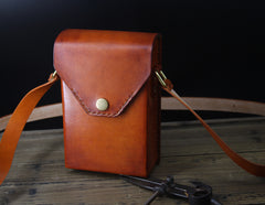 phone case crossbody Handmade Leather Box Bag Mens Crossbody Cell Phone Purse Crossbody Womens Leather Phone Crossbody Bag