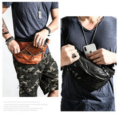 Cool Brown Leather Fanny Pack Crossbody Men Belt Bag Leather Waist Bag Hip Bag Leather Bum Pack For Men 