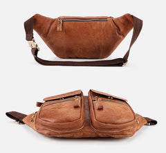 Brown Leather Hip Bag Leather Fanny Pack Men's Brown Chest Bag Leather Belt Bag Waist Bag For Men