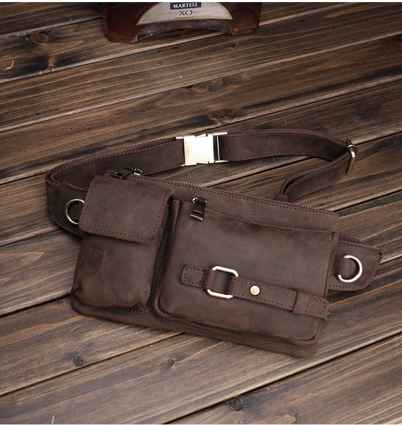 Leather Fanny Pack Men's Leather Chest Bag Belt Bag Leather Waist Bag For Men