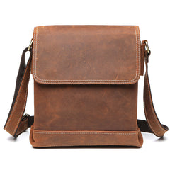 BADASS BROWN YELLOW LEATHER MEN'S 10 inches Side bag Vertical Courier Bag MESSENGER BAG FOR MEN