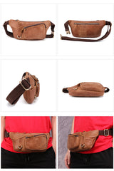 Small Leather Fanny Pack Men's Brown Chest Bag Leather Waist Bag For Men Leather Hip Bag