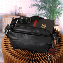 Black Leather Fanny Pack Men's Leather Chest Bag sling shoulder bag mens Leather Crossbody Fanny Pack Waist Bag For Men