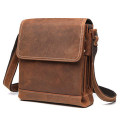 BADASS BROWN YELLOW LEATHER MEN'S 10 inches Side bag Vertical Courier Bag MESSENGER BAG FOR MEN