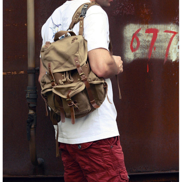 Khaki Mens Canvas EDC Backpack  best biking edc backpack edc travel backpack​