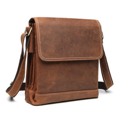 BADASS BROWN YELLOW LEATHER MEN'S 10 inches Side bag Vertical Courier Bag MESSENGER BAG FOR MEN