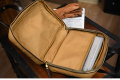 Mens Khaki Canvas Small iPad Handbag Khaki Canvas Mini Briefcase Handbag for Men