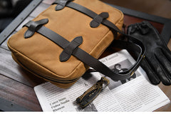 Mens Navy Canvas Small iPad Handbag Khaki Canvas Mini Briefcase Handbag for Men