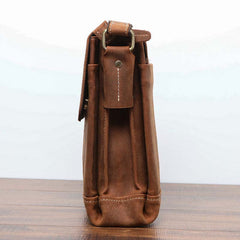 BADASS BROWN YELLOW LEATHER MEN'S 10 inches Side bag Vertical Courier Bag MESSENGER BAG FOR MEN