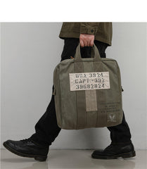 Army Green Canvas Mens Pilot Handbag Canvas WWII Bag Canvas Army Vertical Weekender Bag Travel Bag for Men