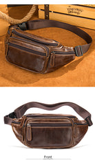 Small Black Leather Fanny Pack Men's Black Chest Bag Leather Hip Bag Small Waist Bag For Men