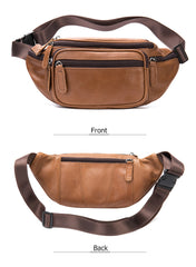  Small Belt Bag For Men Small Brown Leather Fanny Pack Men's Brown Chest Bag Leather Hip Bag