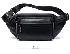 Small Black Leather Fanny Pack Crossbody Men's Black Chest Bag Leather Hip Bag Small Waist Bag For Men