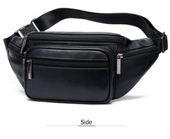 Black Leather Fanny Pack Cross body Men's Black Chest Bag Leather Hip Bag Small Waist Bag For Men