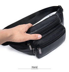 Small Leather Fanny Pack Men's Black Chest Bag Leather Hip Bag Small Waist Bag For Men