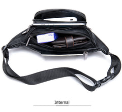 Small Black Leather Crossbody Fanny Pack Men's Black Chest Bag Black Leather Hip Bag Small Waist Bag For Men