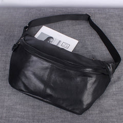 Black Leather fanny pack crossbody belt bag for men