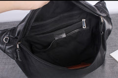 Black Leather Mens Large Sling Bag 