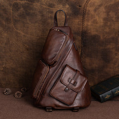 Large Men's Sling Bag Leather Convertible Big Sling Bag Backpack For Men