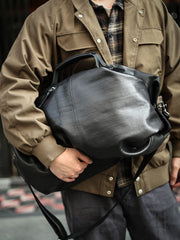 Huge Black Leather Barrel Sling Bag For Men