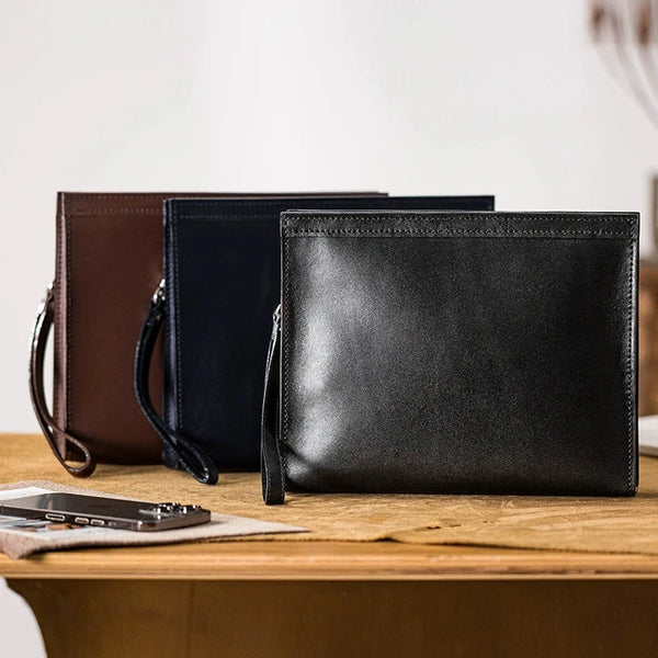 Leather Clutch Bag for Men Leather Clutch Bag Male Leather Wristlet Bag Large Wristlet