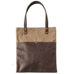 Canvas Tote Bags Khaki&Coffee Canvas Leather Handbag Womens Canvas Leather Tote Bags for Men