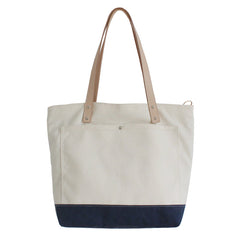 Women Beige&Navy Canvas Shopper Tote Bags Canvas Tote Shoulder Bag Handbag for Mens