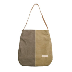 Khaki Canvas Splicing Tote Bag