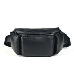 Large cross body fanny pack Black Leather Fanny Pack Men's Black Chest Bag Hip Bag Large Capacity Waist Bag For Men