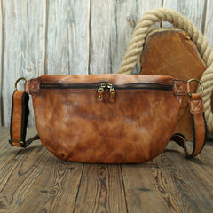 Brown Leather Belt Bag Waist Bag For Men Fanny Pack Men's Chest Bag Leather Hip Bag 