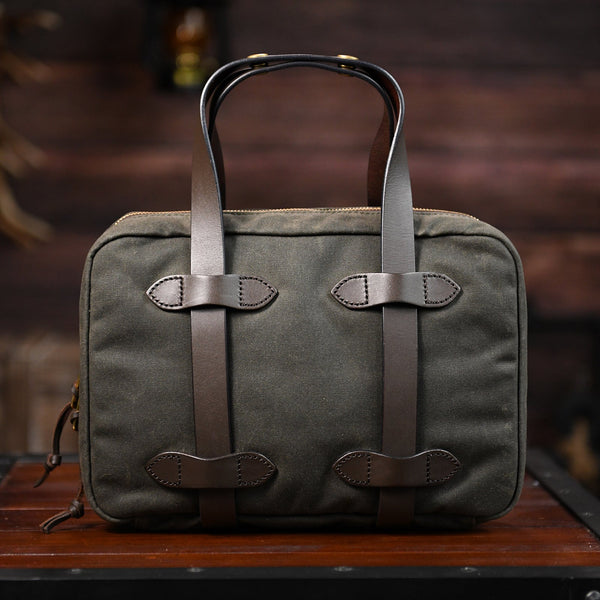 Mens Army Green Canvas Small iPad Handbag Khaki Canvas Mini Briefcase Handbags for Men