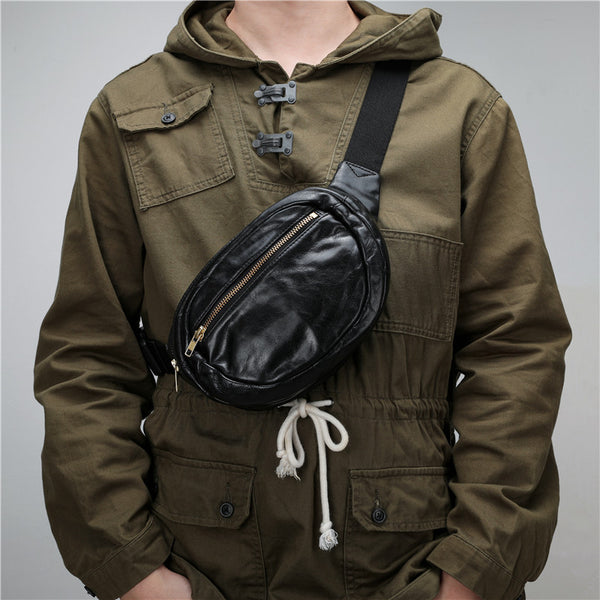 Leather Small Fanny Pack Crossbody Mens Small Chest Bag Hip Pack Small Leather Belt Bag Bumbag for Men