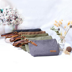 Canvas Leather Mens Small Black Storage Bag Green Clutch Bag Brown Envelope Bag for Men - imessengerbags