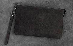 Handmade Leather Mens Clutch Cool Slim Wallet Zipper Clutch Wristlet Wallet for Men - imessengerbags