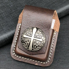 Coffee Handmade Leather Mens Indian Chief Zippo Lighter Holders Lighter Case For Men - imessengerbags