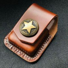 Brown Handmade Leather Mens Horse Zippo Lighter Holders Lighter Case For Men - imessengerbags